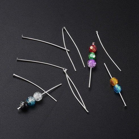 Silver Plated Iron Head Pins 30X0.7mm 50pcs